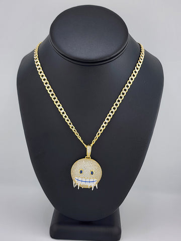 Brand New Sterling Silver 925 Emoji Frozen Face Necklace