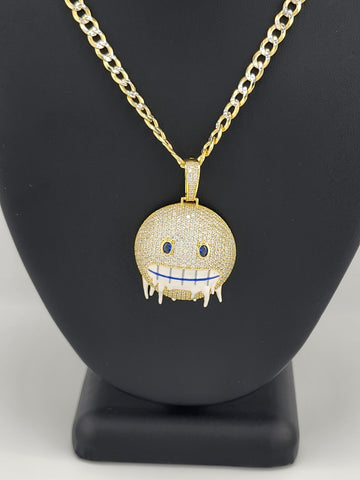 Brand New Sterling Silver 925 Emoji Frozen Face Necklace