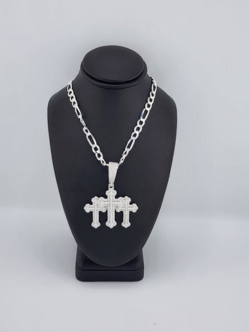 Brand New Sterling Silver 925 Triple Cross Necklace