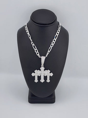 Brand New Sterling Silver 925 Triple Cross Necklace