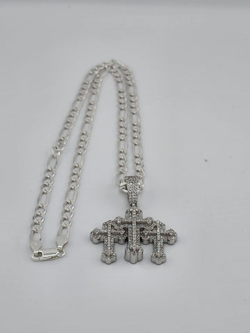 Brand New Sterling Silver 925 Triple Cross Necklace