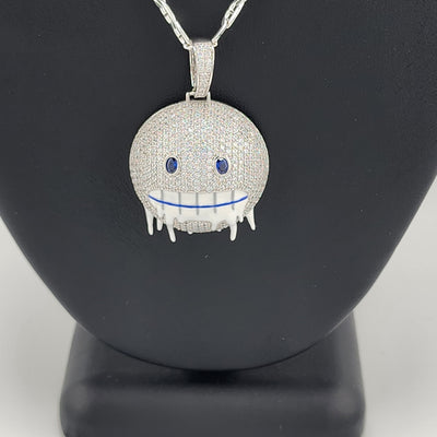 Brand New Sterling Silver 925 Emoji Frozen Face Necklace