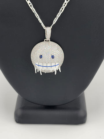 Brand New Sterling Silver 925 Emoji Frozen Face Necklace