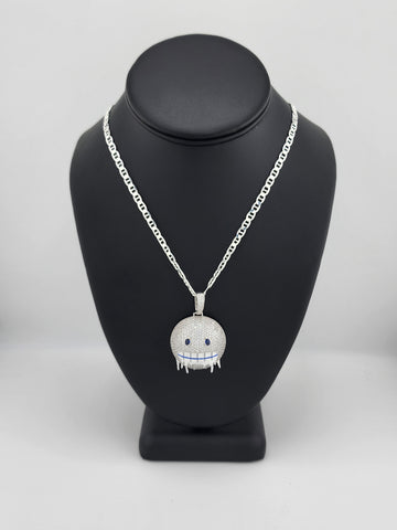 Brand New Sterling Silver 925 Emoji Frozen Face Necklace