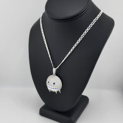 Brand New Sterling Silver 925 Emoji Frozen Face Necklace