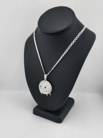 Brand New Sterling Silver 925 Emoji Frozen Face Necklace