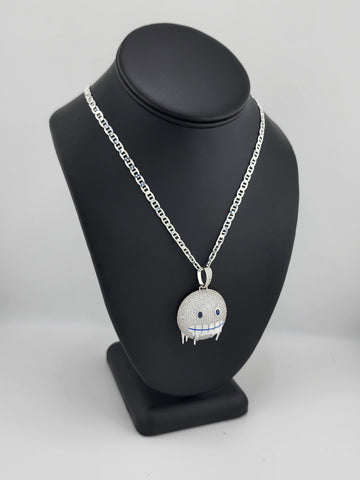 Brand New Sterling Silver 925 Emoji Frozen Face Necklace