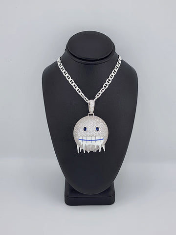 Brand New Sterling Silver 925 Emoji Frozen Face Necklace