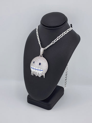 Brand New Sterling Silver 925 Emoji Frozen Face Necklace