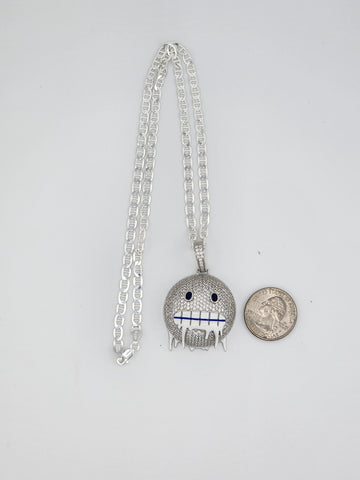 Brand New Sterling Silver 925 Emoji Frozen Face Necklace