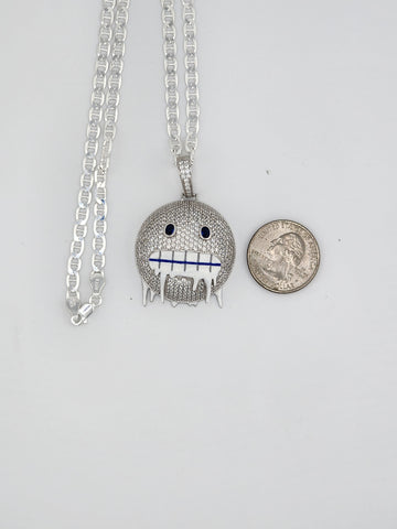 Brand New Sterling Silver 925 Emoji Frozen Face Necklace