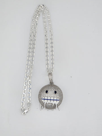 Brand New Sterling Silver 925 Emoji Frozen Face Necklace