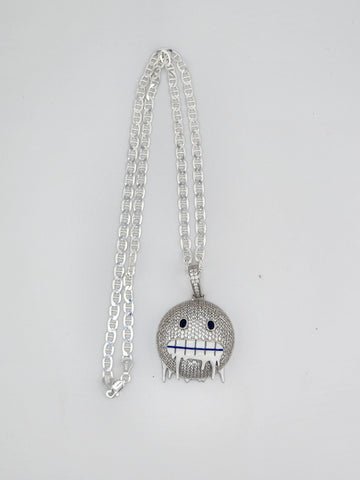 Brand New Sterling Silver 925 Emoji Frozen Face Necklace