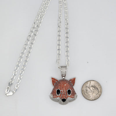 Brand New Sterling Silver 925 Fox Head  Necklace