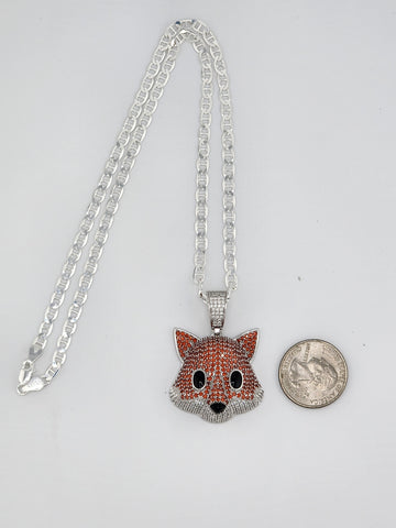 Brand New Sterling Silver 925 Fox Head  Necklace