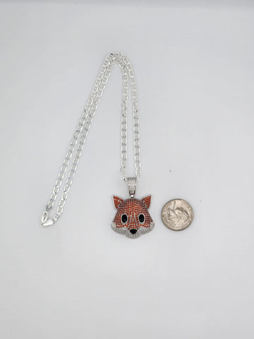 Brand New Sterling Silver 925 Fox Head  Necklace