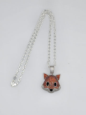 Brand New Sterling Silver 925 Fox Head  Necklace