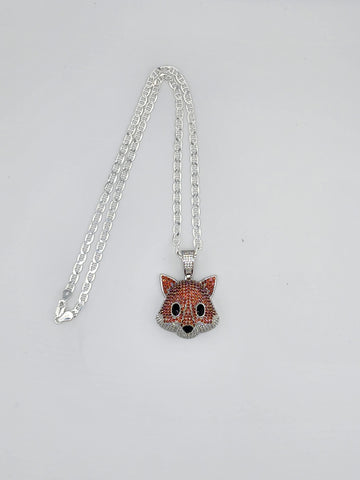 Brand New Sterling Silver 925 Fox Head  Necklace