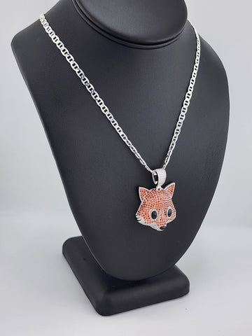 Brand New Sterling Silver 925 Fox Head  Necklace