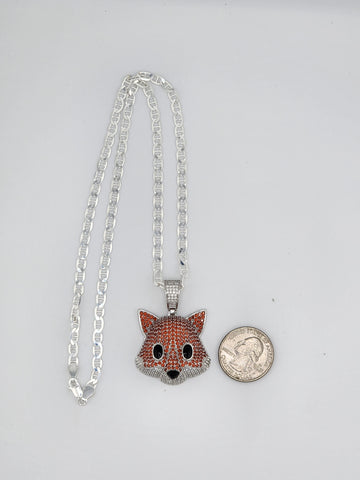 Brand New Sterling Silver 925 Fox Head  Necklace