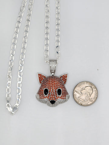 Brand New Sterling Silver 925 Fox Head  Necklace