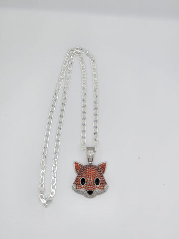 Brand New Sterling Silver 925 Fox Head  Necklace