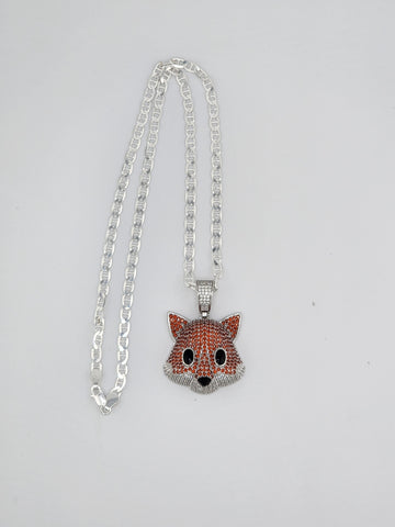 Brand New Sterling Silver 925 Fox Head  Necklace