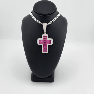 Brand New Sterling Silver 925 Pink Cross Necklace