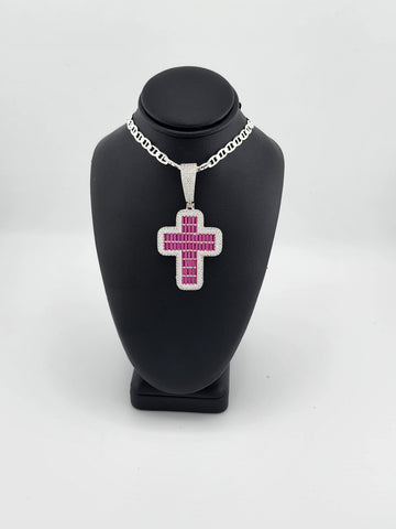 Brand New Sterling Silver 925 Pink Cross Necklace