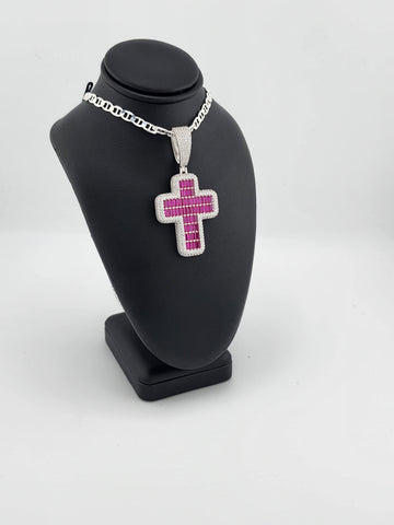 Brand New Sterling Silver 925 Pink Cross Necklace