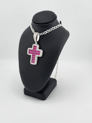 Brand New Sterling Silver 925 Pink Cross Necklace