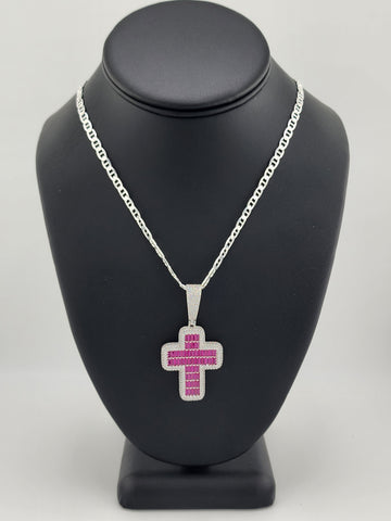 Brand New Sterling Silver 925 Pink Cross Necklace