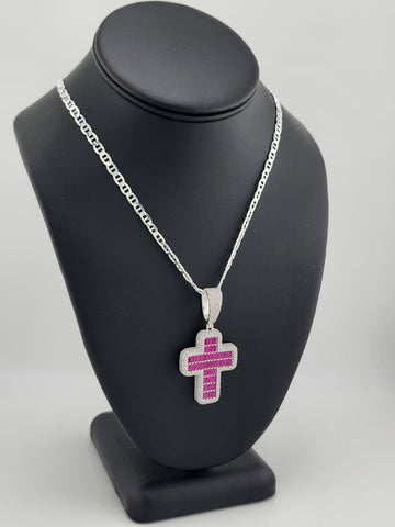 Brand New Sterling Silver 925 Pink Cross Necklace