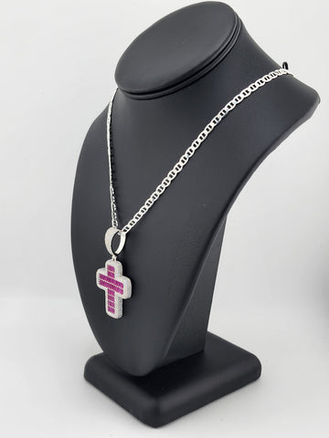 Brand New Sterling Silver 925 Pink Cross Necklace