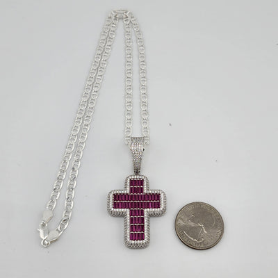 Brand New Sterling Silver 925 Pink Cross Necklace