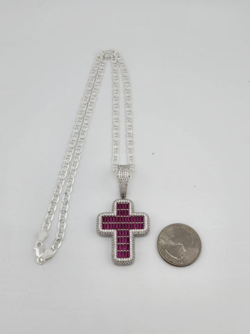 Brand New Sterling Silver 925 Pink Cross Necklace