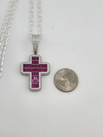 Brand New Sterling Silver 925 Pink Cross Necklace