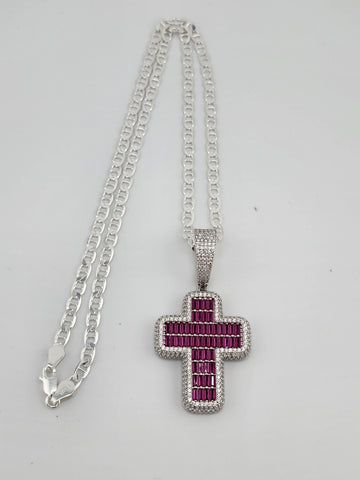 Brand New Sterling Silver 925 Pink Cross Necklace