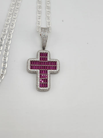 Brand New Sterling Silver 925 Pink Cross Necklace