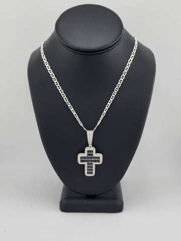 Brand New Sterling Silver 925 Black Cross Necklace