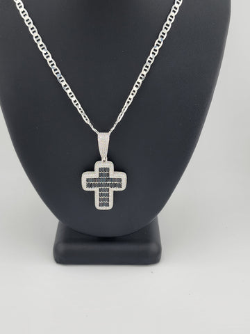 Brand New Sterling Silver 925 Black Cross Necklace