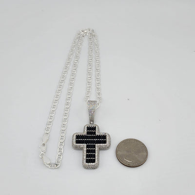 Brand New Sterling Silver 925 Black Cross Necklace