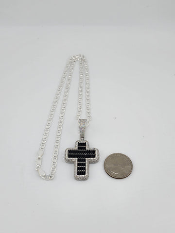 Brand New Sterling Silver 925 Black Cross Necklace