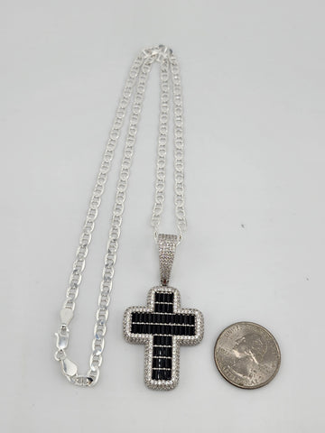 Brand New Sterling Silver 925 Black Cross Necklace