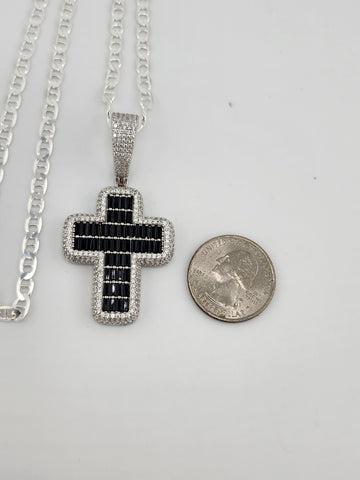 Brand New Sterling Silver 925 Black Cross Necklace