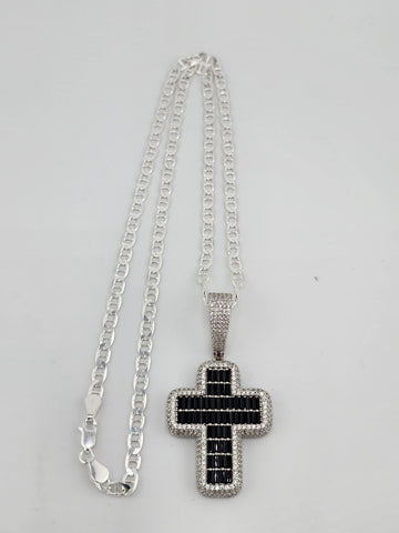 Brand New Sterling Silver 925 Black Cross Necklace