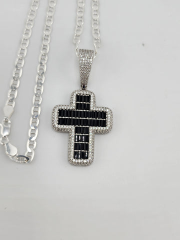 Brand New Sterling Silver 925 Black Cross Necklace