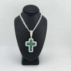 Brand New Sterling Silver 925 Green Cross Necklace