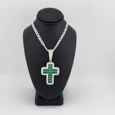 Brand New Sterling Silver 925 Green Cross Necklace