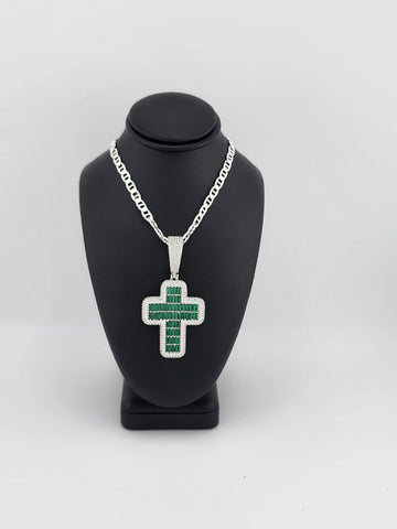 Brand New Sterling Silver 925 Green Cross Necklace